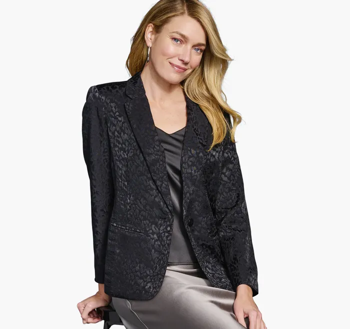 Apparel and Accessories Johnston and Murphy Women Animal Jacquard Blazer Black