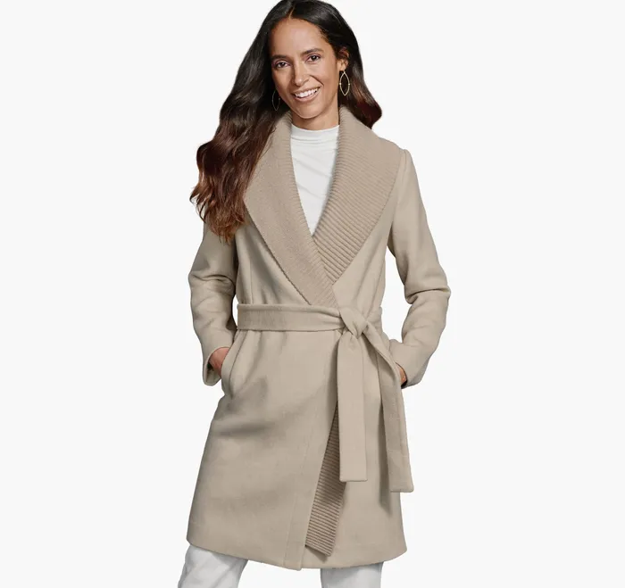 Apparel and Accessories Johnston and Murphy Women WoolBlend Coat with Removable Knit Collar Taupe