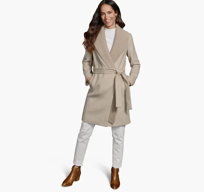 Apparel and Accessories Johnston and Murphy Women WoolBlend Coat with Removable Knit Collar Taupe