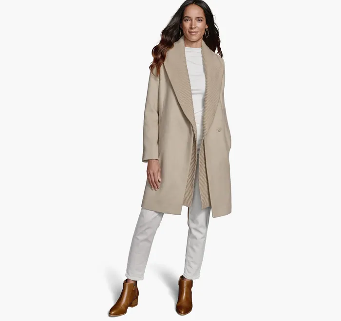 Apparel and Accessories Johnston and Murphy Women WoolBlend Coat with Removable Knit Collar Taupe