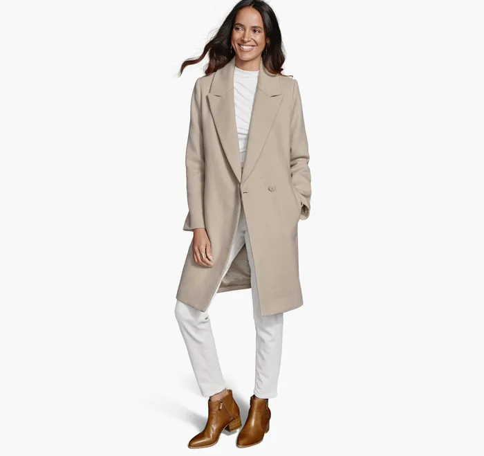 Apparel and Accessories Johnston and Murphy Women WoolBlend Coat with Removable Knit Collar Taupe