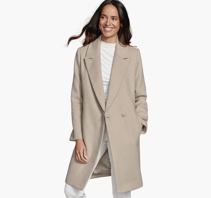 Apparel and Accessories Johnston and Murphy Women WoolBlend Coat with Removable Knit Collar Taupe