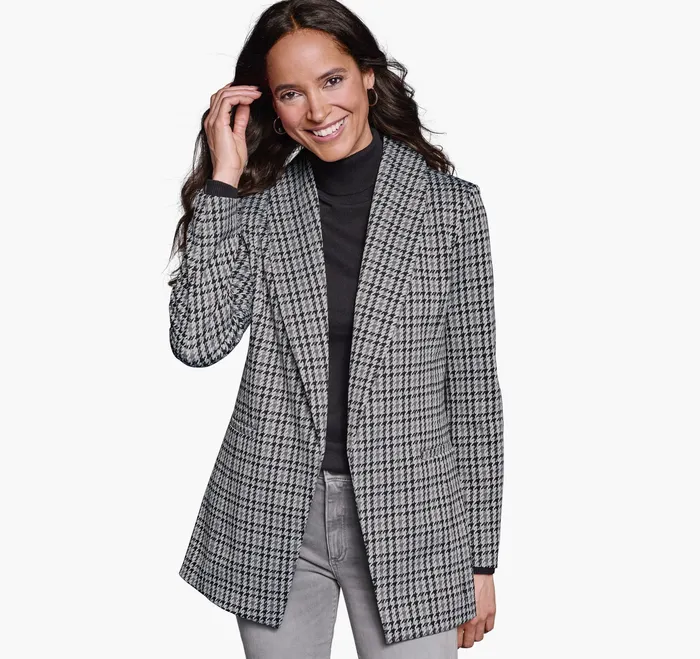 Apparel and Accessories ShawlCollar Knit Blazer BlackGray 8211 Johnston and Murphy Women