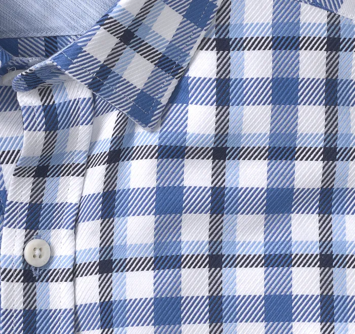 Apparel Men Premium Cotton Shirts Blue Twill Check Johnston and Murphy