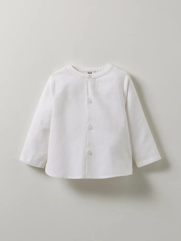 Baby Cyrillus Baby Boy Cotton And Linen Shirt Blanc Doux