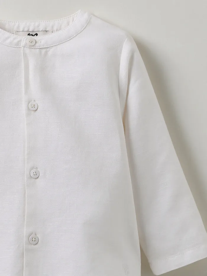 Baby Cyrillus Baby Boy Cotton And Linen Shirt Blanc Doux