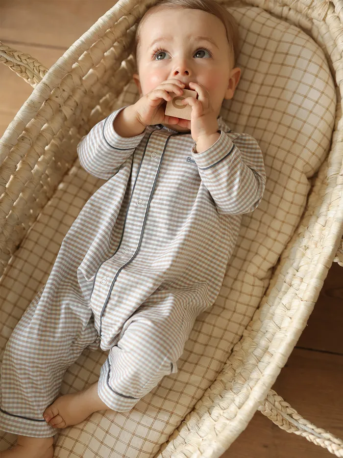 Baby Cyrillus Baby Boy Embroidered Gingham Check Pyjamas Carreaux Marronciel