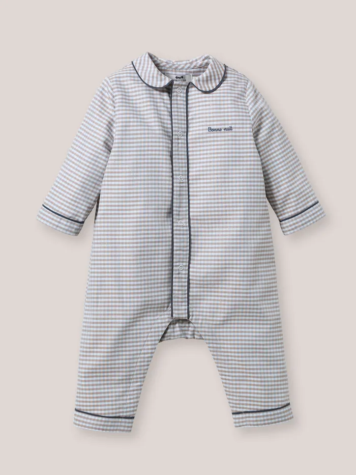 Baby Cyrillus Baby Boy Embroidered Gingham Check Pyjamas Carreaux Marronciel