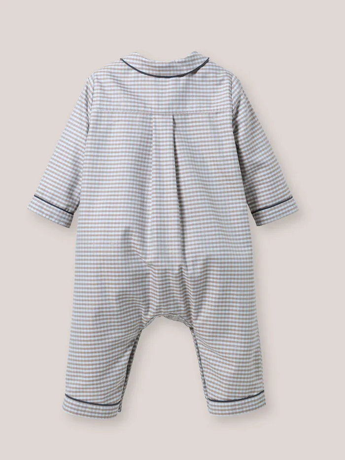 Baby Cyrillus Baby Boy Embroidered Gingham Check Pyjamas Carreaux Marronciel