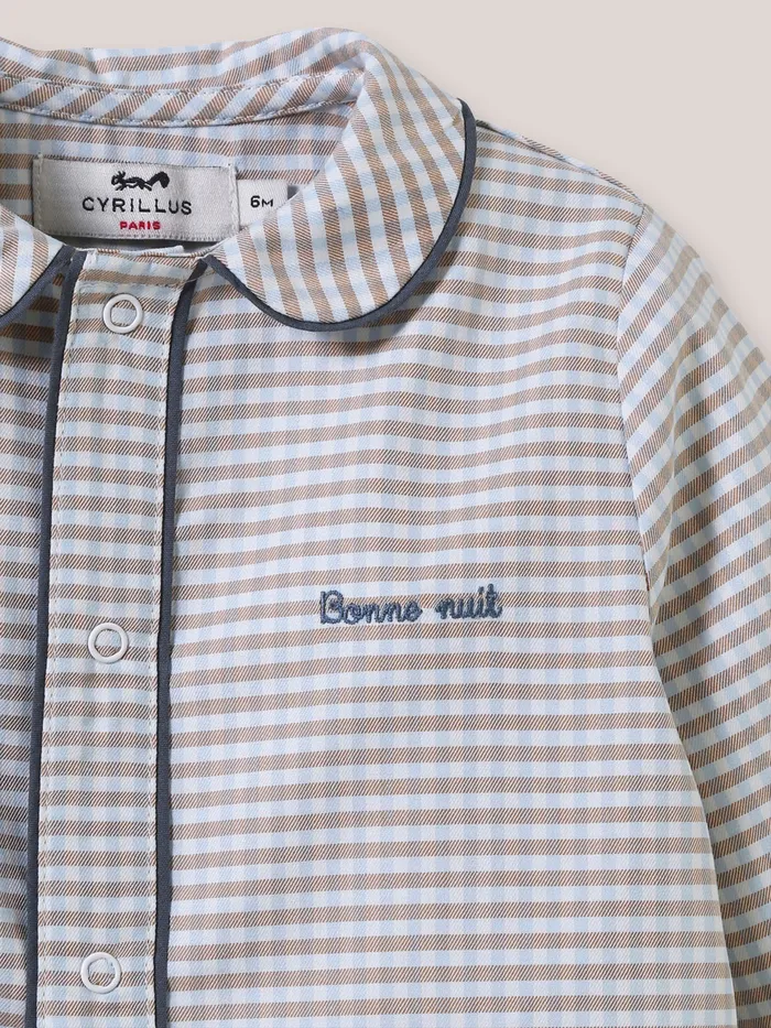 Baby Cyrillus Baby Boy Embroidered Gingham Check Pyjamas Carreaux Marronciel