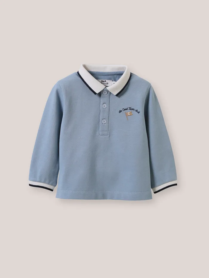Baby Cyrillus Baby Boy Piqu Knit Organic Cotton Polo Shirt Bleu Cendre