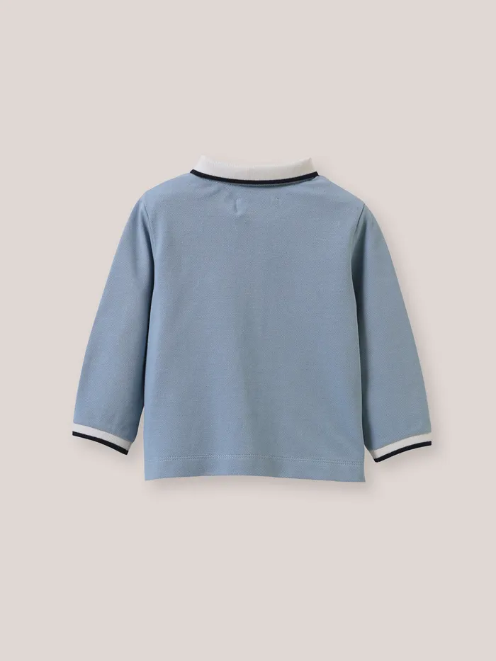 Baby Cyrillus Baby Boy Piqu Knit Organic Cotton Polo Shirt Bleu Cendre