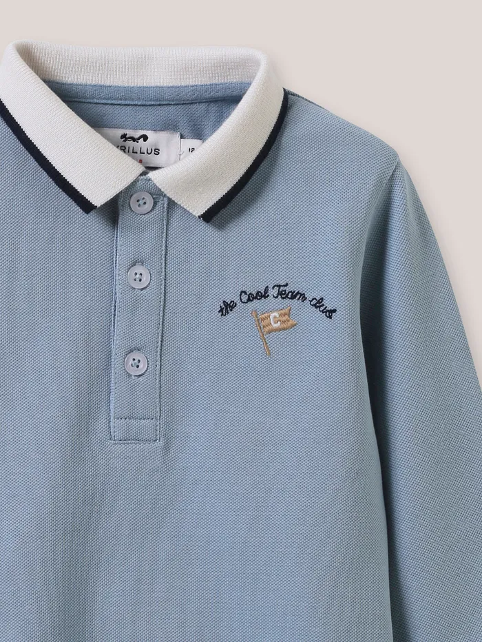 Baby Cyrillus Baby Boy Piqu Knit Organic Cotton Polo Shirt Bleu Cendre