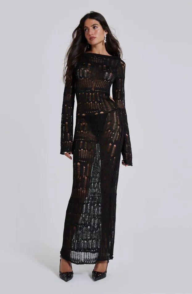 Beach Dress Women Jaded London Black Metallic Umbra Maxi Dress
