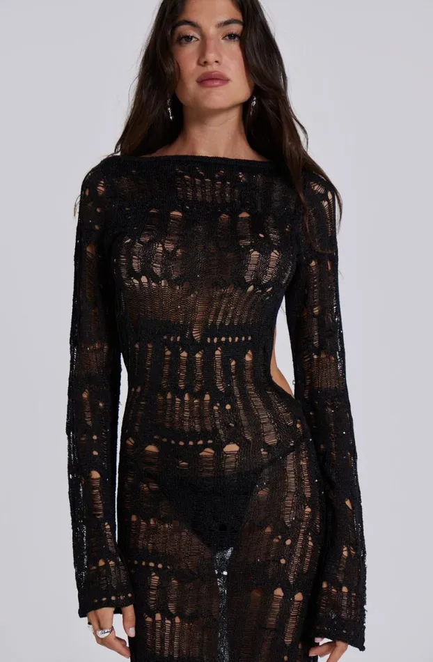 Beach Dress Women Jaded London Black Metallic Umbra Maxi Dress