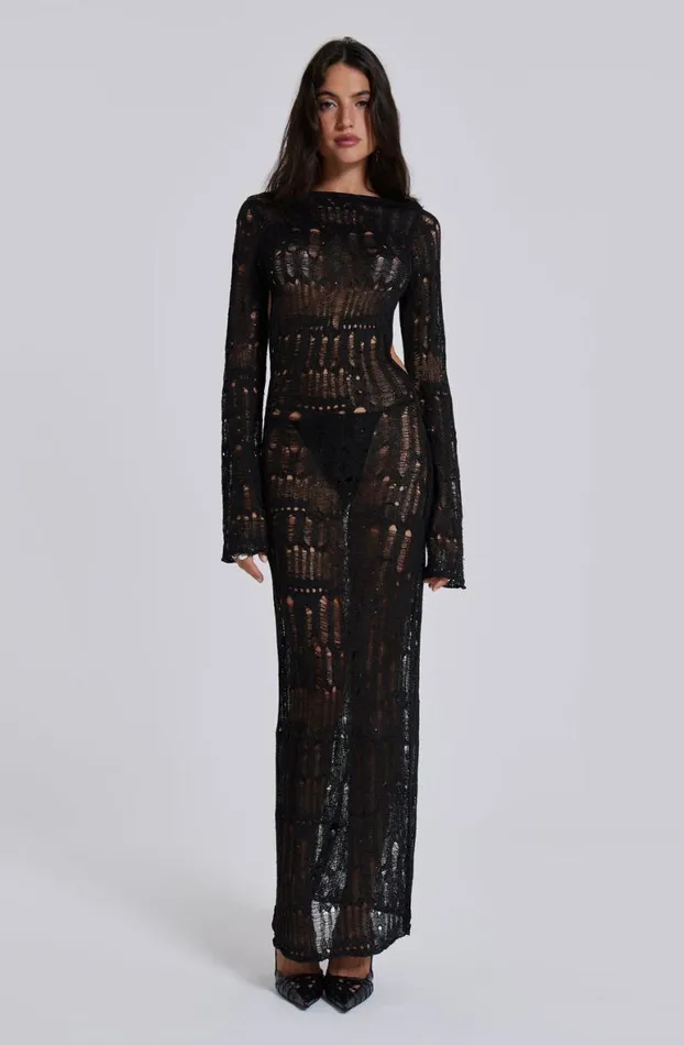 Beach Dress Women Jaded London Black Metallic Umbra Maxi Dress