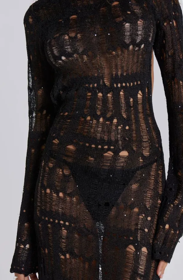 Beach Dress Women Jaded London Black Metallic Umbra Maxi Dress
