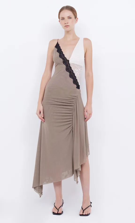 Bec Bridge Dresses ABRIELLE ASYM MIDI DRESS Taupeivory 8211 Women