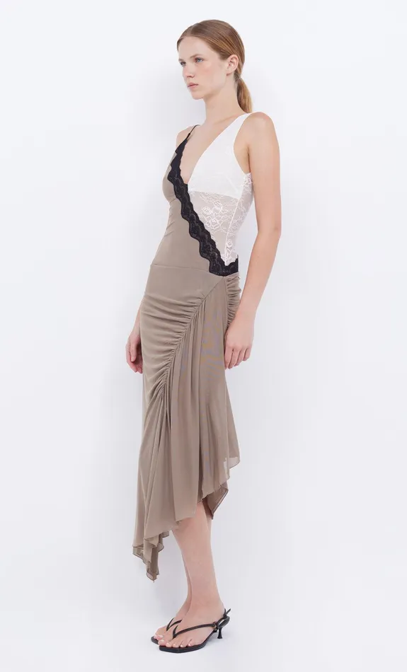 Bec Bridge Dresses ABRIELLE ASYM MIDI DRESS Taupeivory 8211 Women