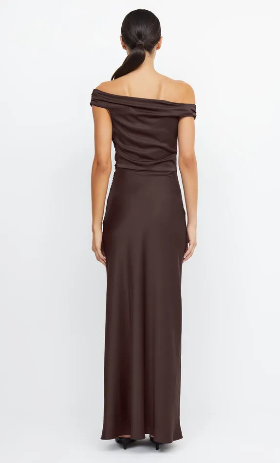 Bec Bridge Event Wear Dresses ETERNITY OFF SHOULDER MAXI Dark Chocolate 8211 Women