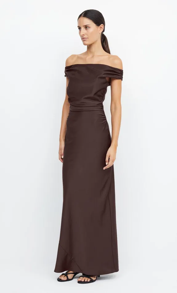Bec Bridge Event Wear Dresses ETERNITY OFF SHOULDER MAXI Dark Chocolate 8211 Women
