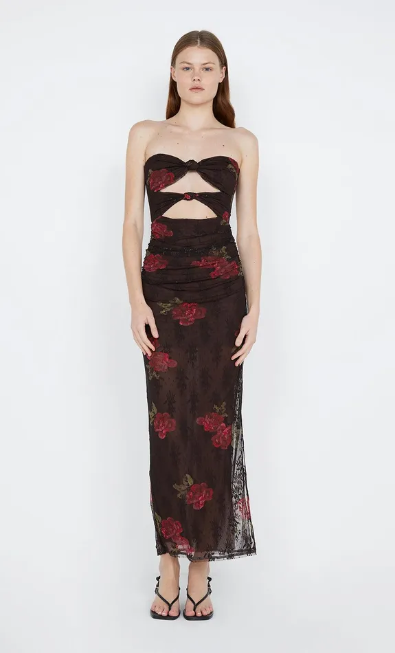 Bec Bridge Maxi Dresses DESERT ROSE STRAPLESS DRESS Choc Floral 8211 Women