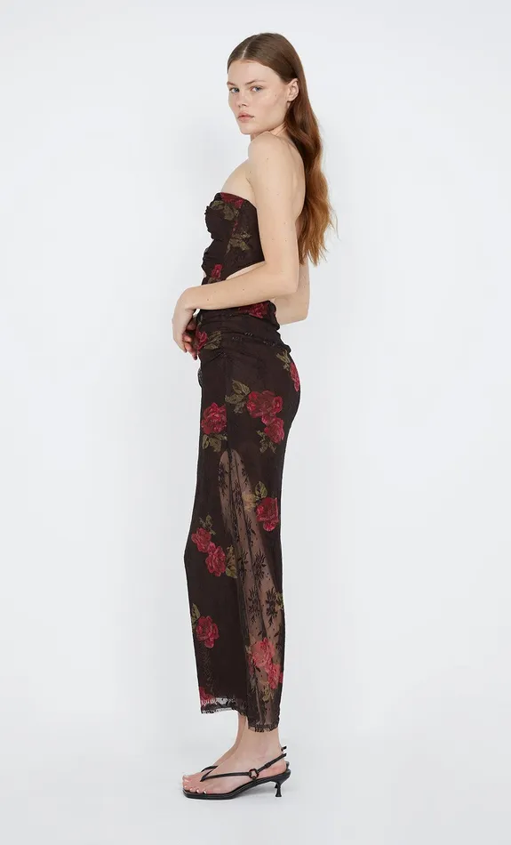 Bec Bridge Maxi Dresses DESERT ROSE STRAPLESS DRESS Choc Floral 8211 Women