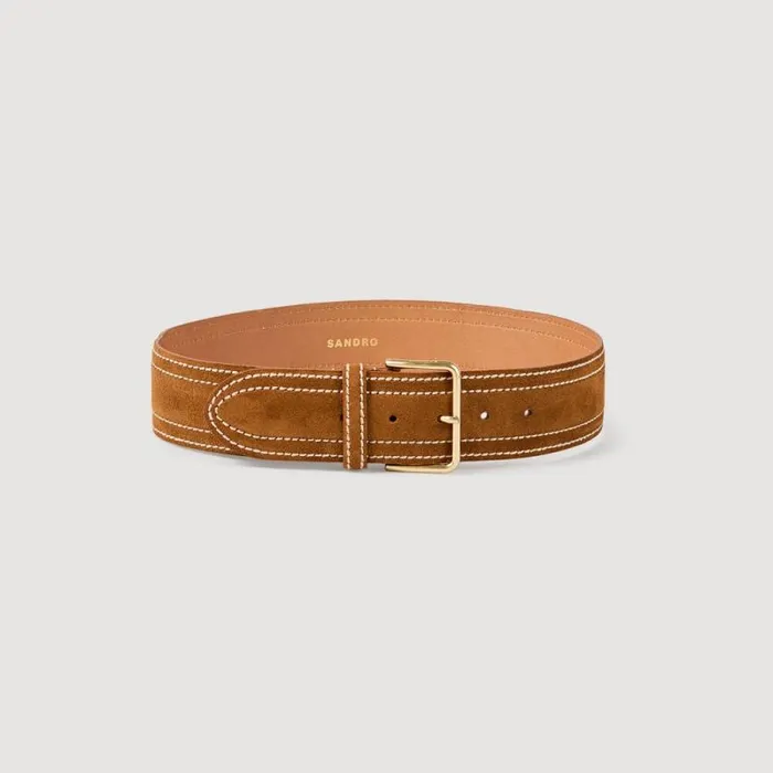 Belts Women SANDRO Wide Leather Belt Camel