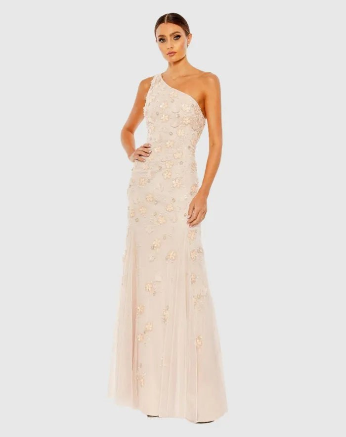 Best Sellers Mac Duggal Women Embellished One Shoulder Strappy Trumpet Gown Blush