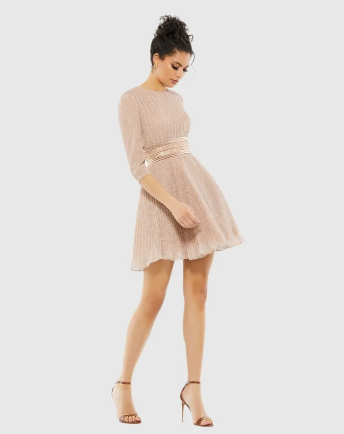Best Sellers Women Pink Shimmer Infused Pleated Mini Dress Rose Gold Mac Duggal
