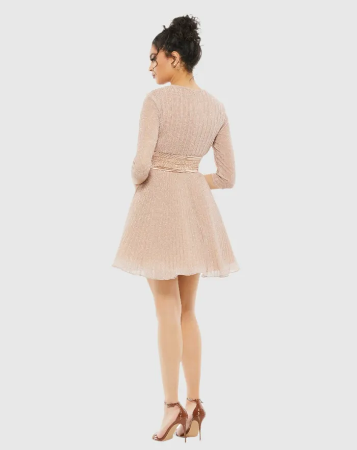 Best Sellers Women Pink Shimmer Infused Pleated Mini Dress Rose Gold Mac Duggal