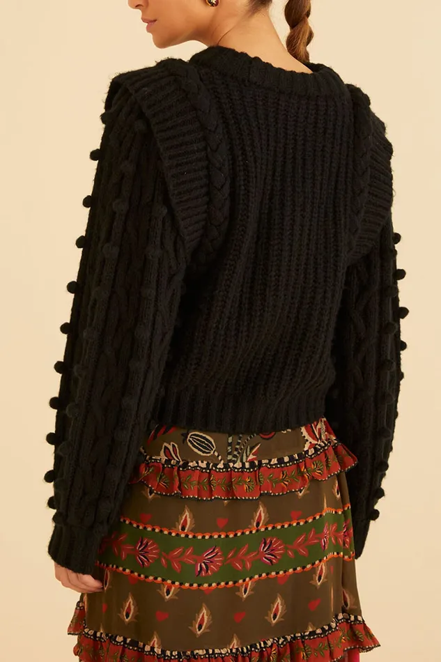 Black Braided Sweater Women Farm Rio Sweaters and Sweatshirts