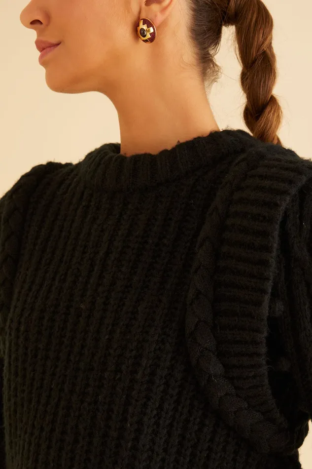 Black Braided Sweater Women Farm Rio Sweaters and Sweatshirts