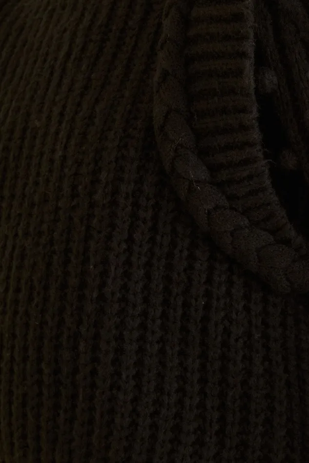 Black Braided Sweater Women Farm Rio Sweaters and Sweatshirts