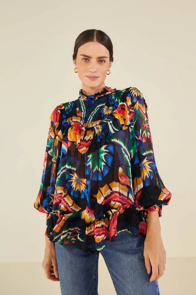 Black Chevron Forest Blouse Women Farm Rio Blouses