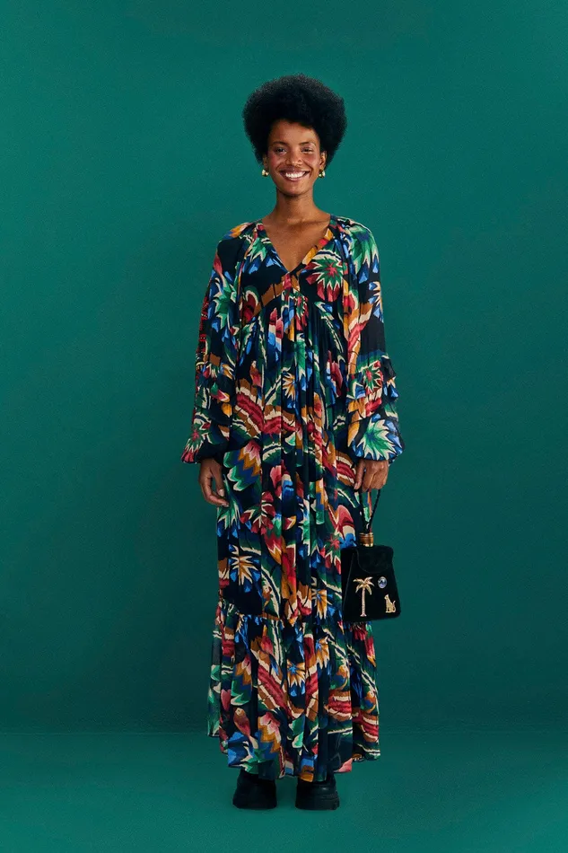Black Chevron Forest Maxi Dress Women Farm Rio Maxi Dresses