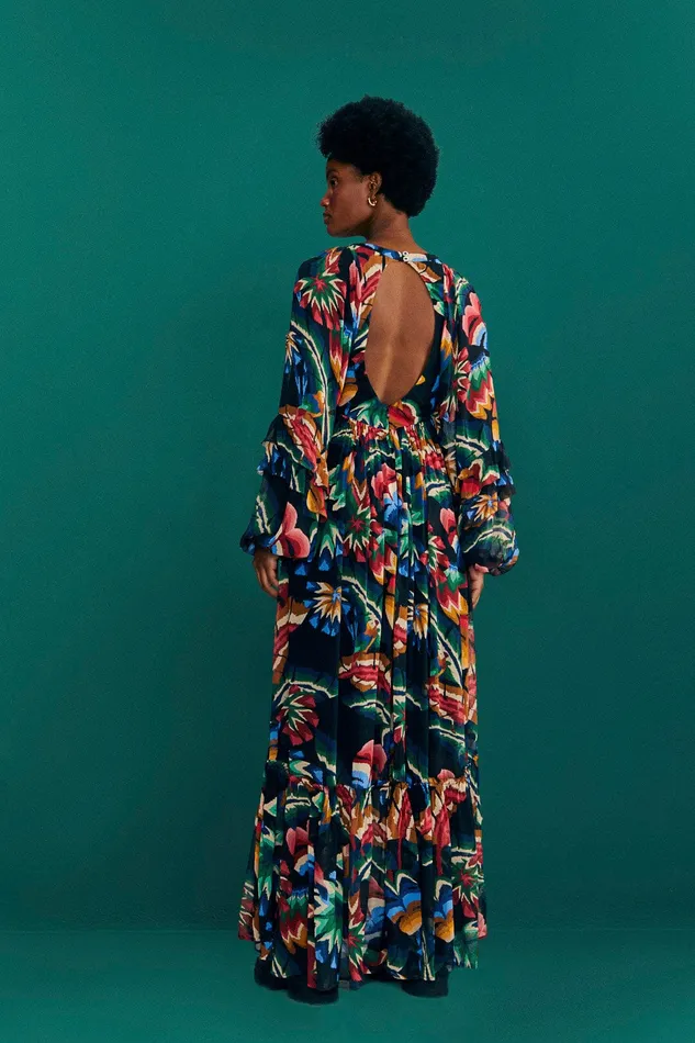 Black Chevron Forest Maxi Dress Women Farm Rio Maxi Dresses