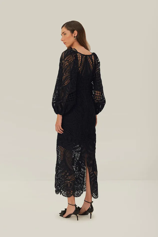 Black Nature Guipure Midi Dress Women Farm Rio Midi Dresses