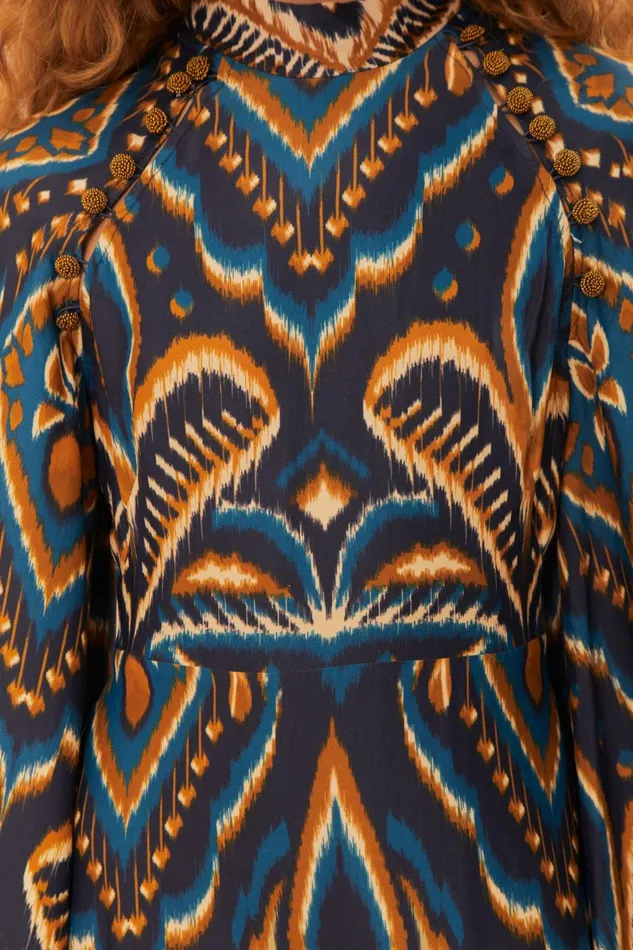 Blue Pineapple Ikat Lenzing Ecovero Viscose Mini Dress Women Farm Rio Mini Dresses