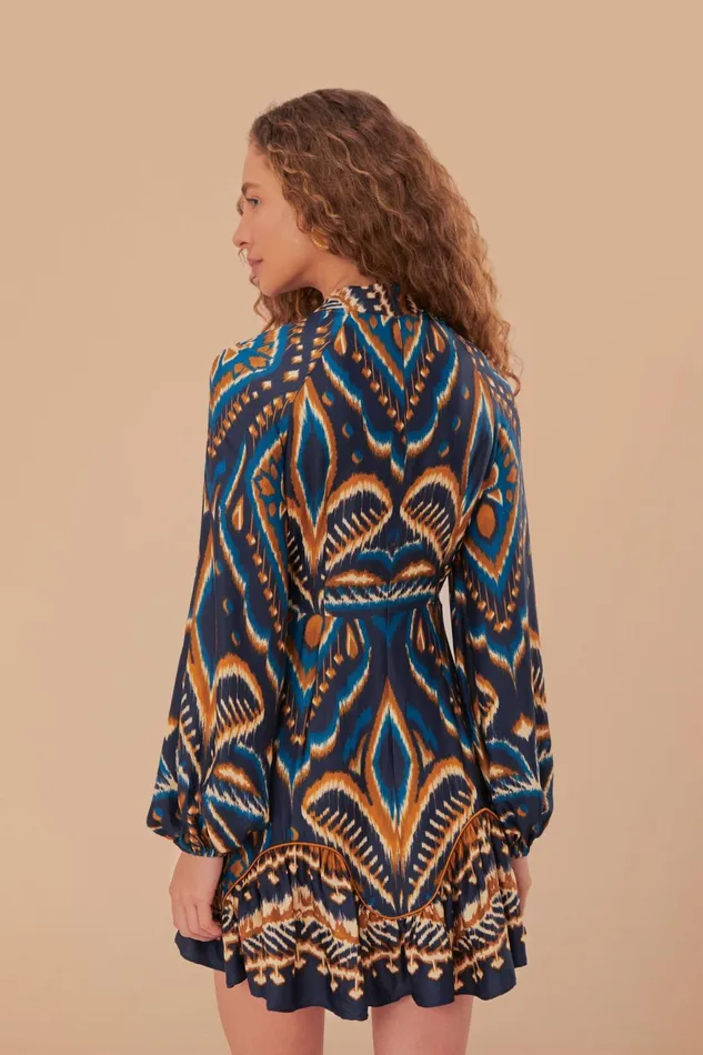 Blue Pineapple Ikat Lenzing Ecovero Viscose Mini Dress Women Farm Rio Mini Dresses