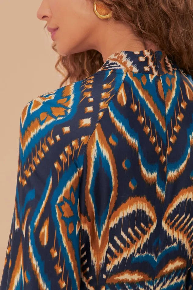 Blue Pineapple Ikat Lenzing Ecovero Viscose Mini Dress Women Farm Rio Mini Dresses