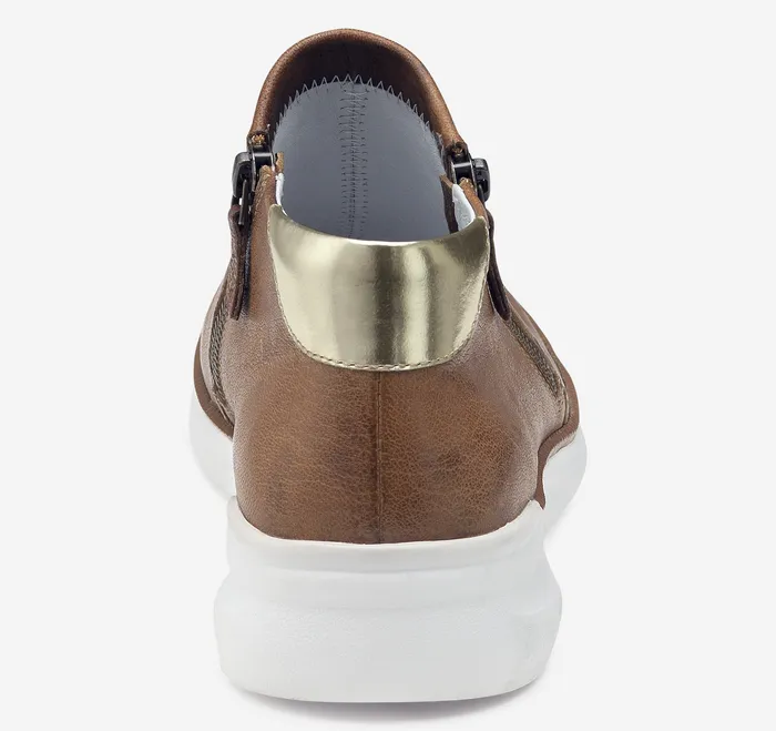 Boots and Booties Emery Zip Bootie Cognac Italian Washed Sheepskin Johnston and Murphy Women