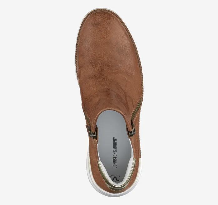 Boots and Booties Emery Zip Bootie Cognac Italian Washed Sheepskin Johnston and Murphy Women