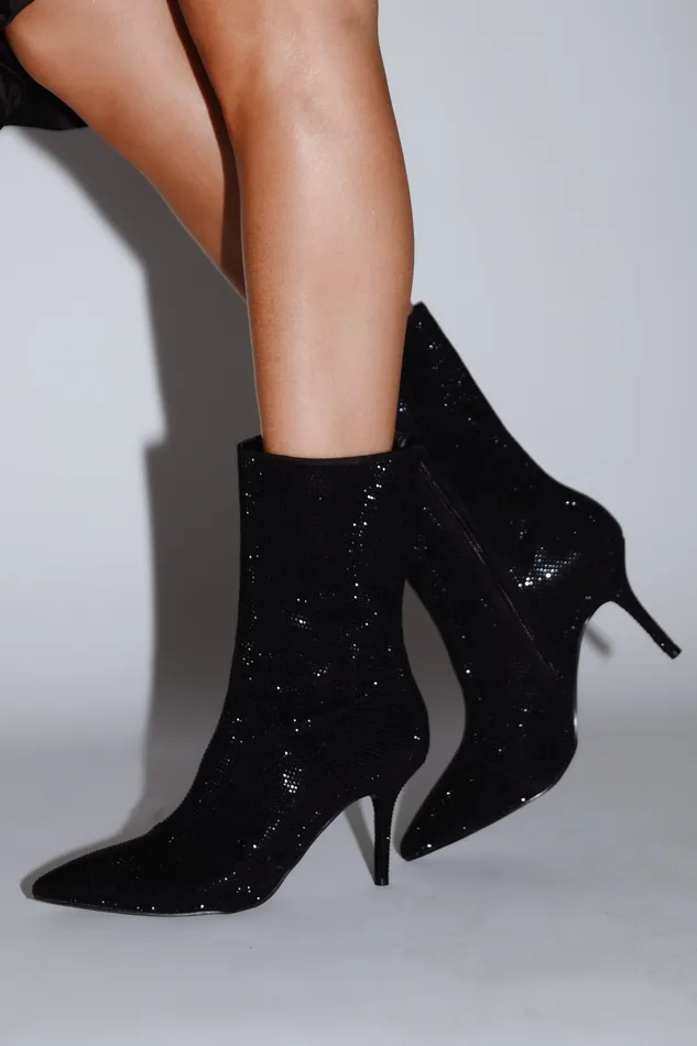 Boots petalandpup Women Possession Rhinestone Ankle Boot 8211 Black Black