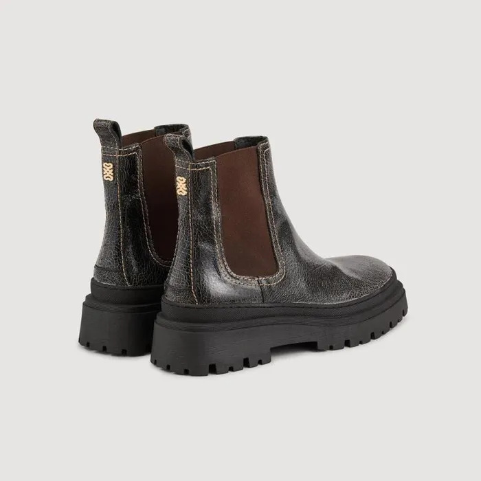 Boots Women SANDRO Crackled Leather Chelsea Boots Black