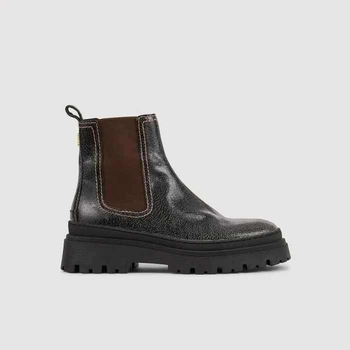 Boots Women SANDRO Crackled Leather Chelsea Boots Black