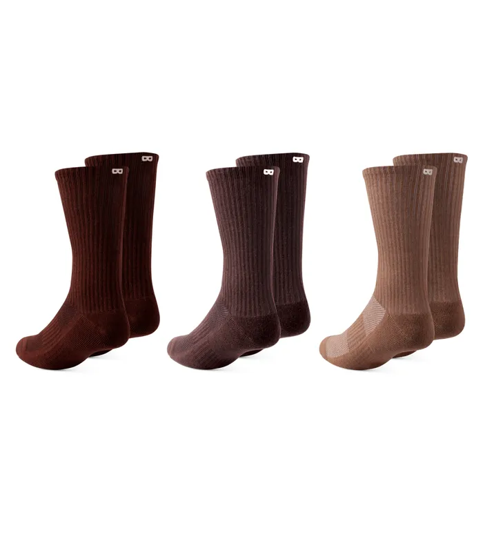 Bowo Cushion Crew Brown Socks 3 Pack Men Pair Of Thieves Crew