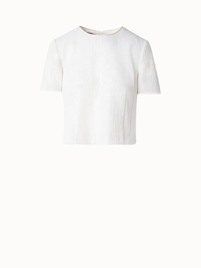 Boxy Sequined Silk Top With Short Sleeves Ecru Women Akris Blouses