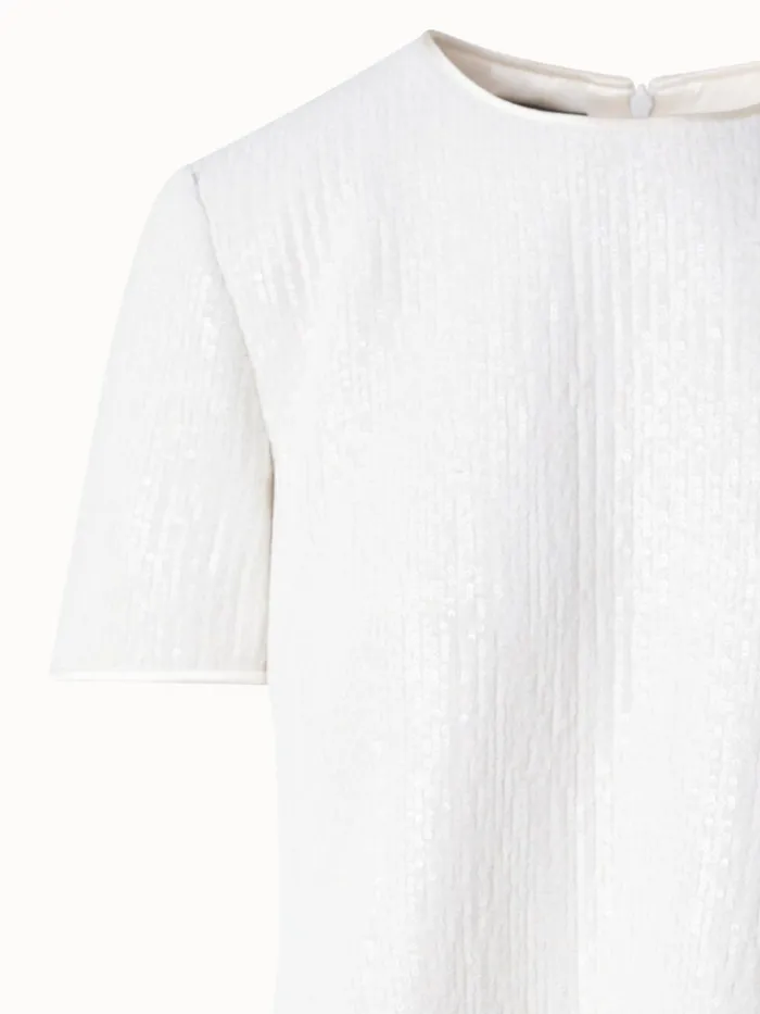 Boxy Sequined Silk Top With Short Sleeves Ecru Women Akris Blouses