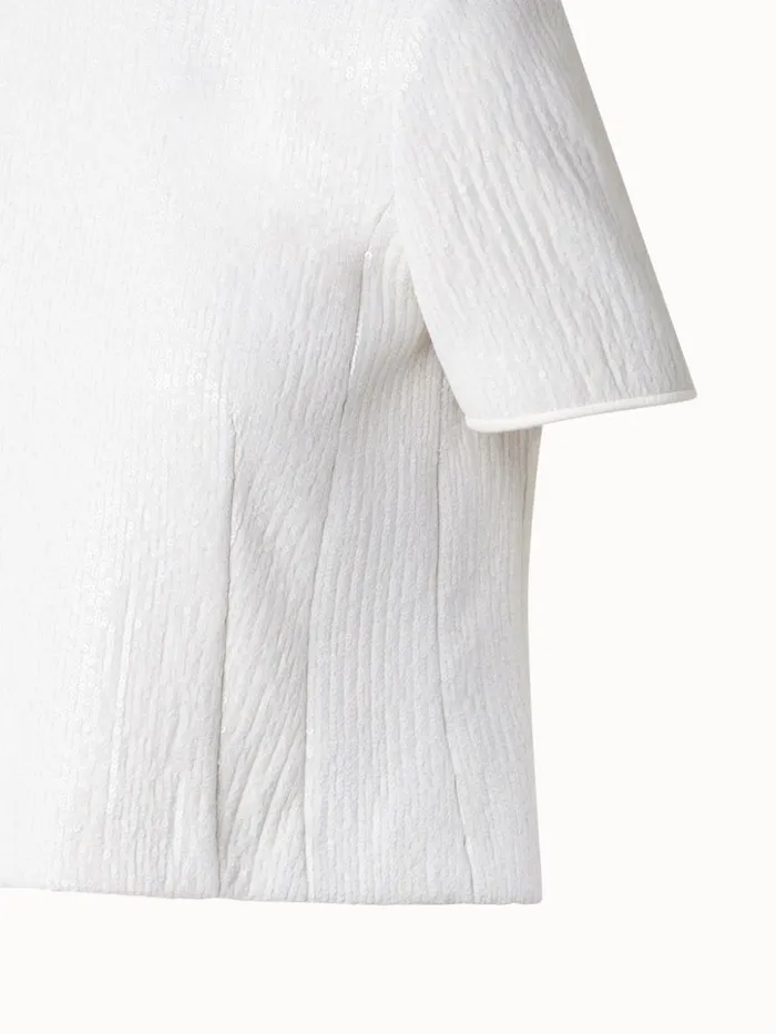 Boxy Sequined Silk Top With Short Sleeves Ecru Women Akris Blouses